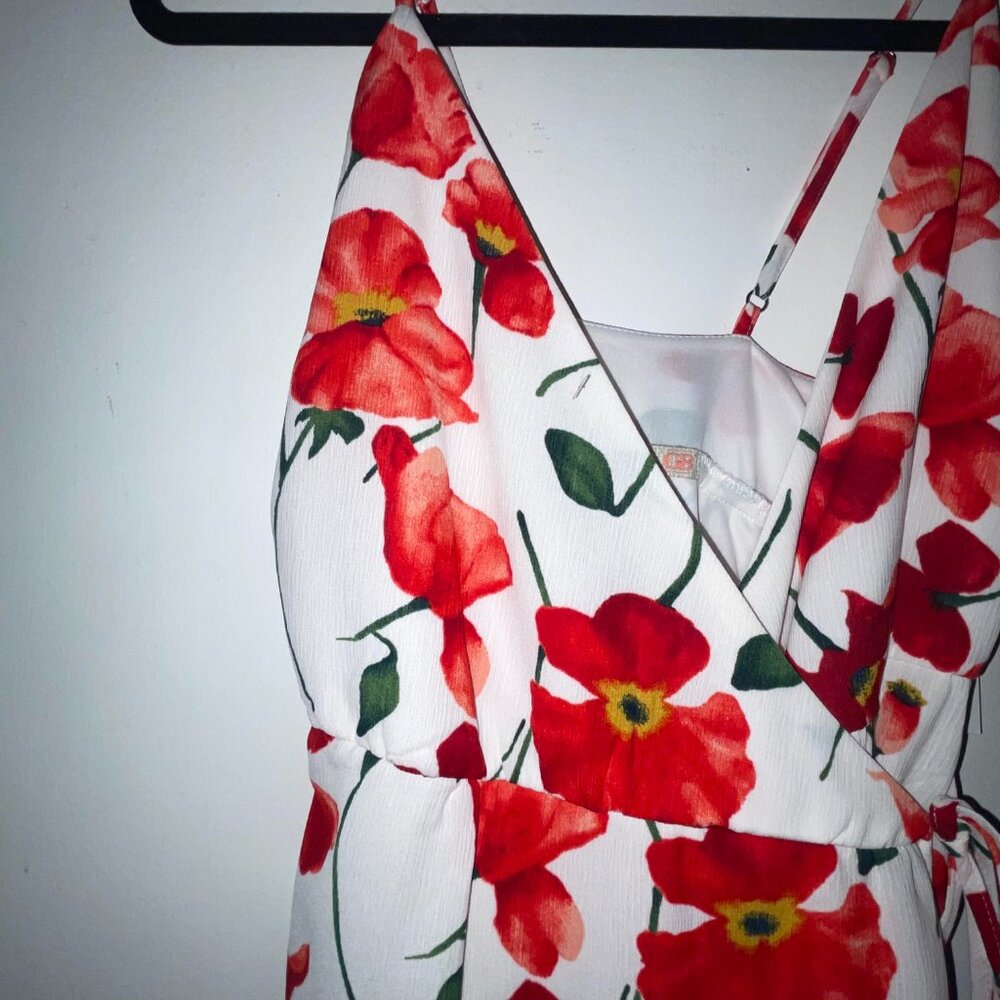 GB Gianni Bini Spaghetti Strap‎ White Red Floral Wrap Maxi Dress Size XS - Picture 2 of 12